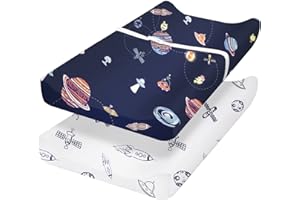 PHF Space Changing Pad Cover for Baby Boys Girls, 2 Pack Soft Changing Table Sheets or Cradle Sheets Fit Most Baby Changing P