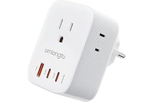 ORNLONGTU European Travel Plug Adapter, PD 20W International Power Adapter, Type F Plug Travel Adapter with 3 Outlets 3 USB Ports (2 USB C) for US to Most of Europe EU Italy Spain Greece Portugal France Germany