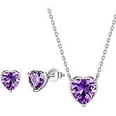 Aurora Tears Hearts Necklace Earrings Jewelry Sets - Women 925 Sterling Silver Birthstone Pendants Earrings Set Crystal Wedding Birthday Jewelry