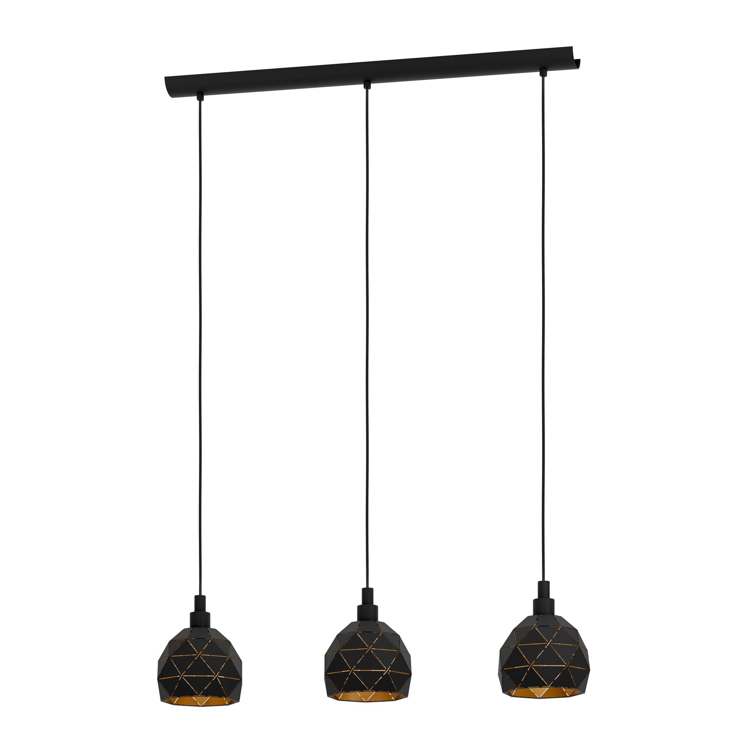 Eglo Roccaforte 3-Flame Pendant Lamp, Steel, Black and Gold Hanging Light, E27 Socket
