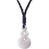 81stgeneration Simple Pikorua Hand Carved Bone Pendant - Maori Style Double Twist Hawaiian Necklace - Tribal Necklace for Women and Men - Bone Necklace - Adjustable Black Cord Necklace