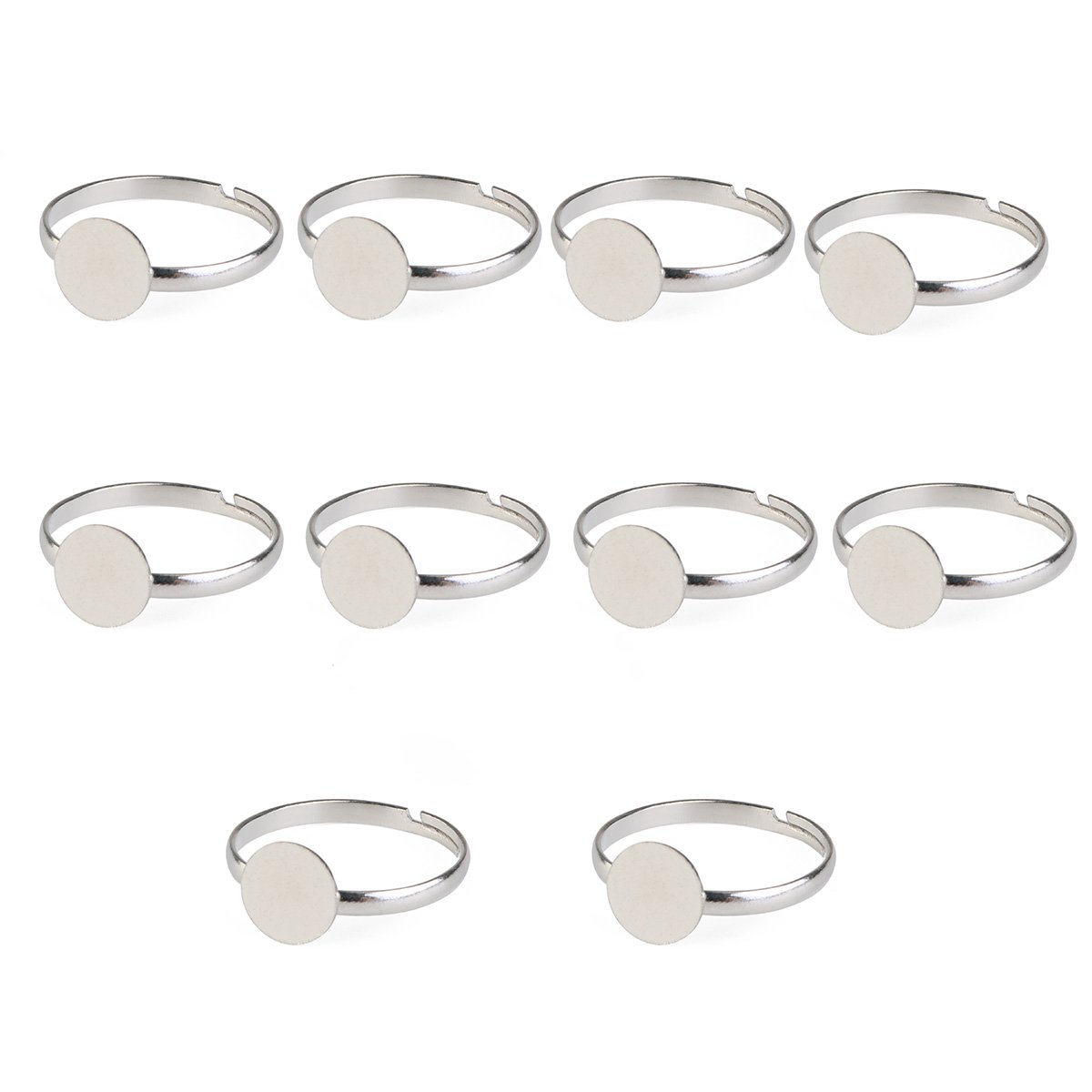 Abaodam 10pcs 8mm Silver Plated Adjustable Blank Ring Bases (Silver)