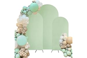 FIVENL Spandex Fitted Wedding Arch Cover Set of 3 Arch Backdrop Cover, Round Top Chiara Backdrop Stand Covers for Wedding Birthday Party Baby Shower Banquet Arch Decoration (Sage Green, 6FT,6.6FT,7.2FT)