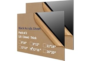 Gdhwxcl 1/8 Thick 12 x 16 inch Acrylic Sheets - 2 Pack Plexiglass Sheets for Creative DIY Projects Laser Cutting Engraving UV Printed Signs Crafts Badges - Black