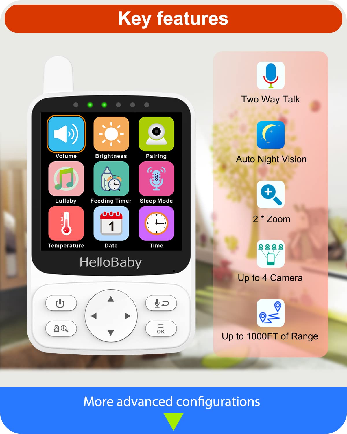 HelloBaby No WiFi Baby Monitor with Voice-Activated Night Vision,4