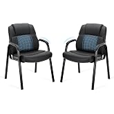 Sweetcrispy Waiting Room Chairs Set of 2, Executive Office Guest Chairs | PU Leather, Padded Arms, Big and Tall, No Wheels Stationary, Reception Conference Lobby Area Meeting Medical Clinic Room
