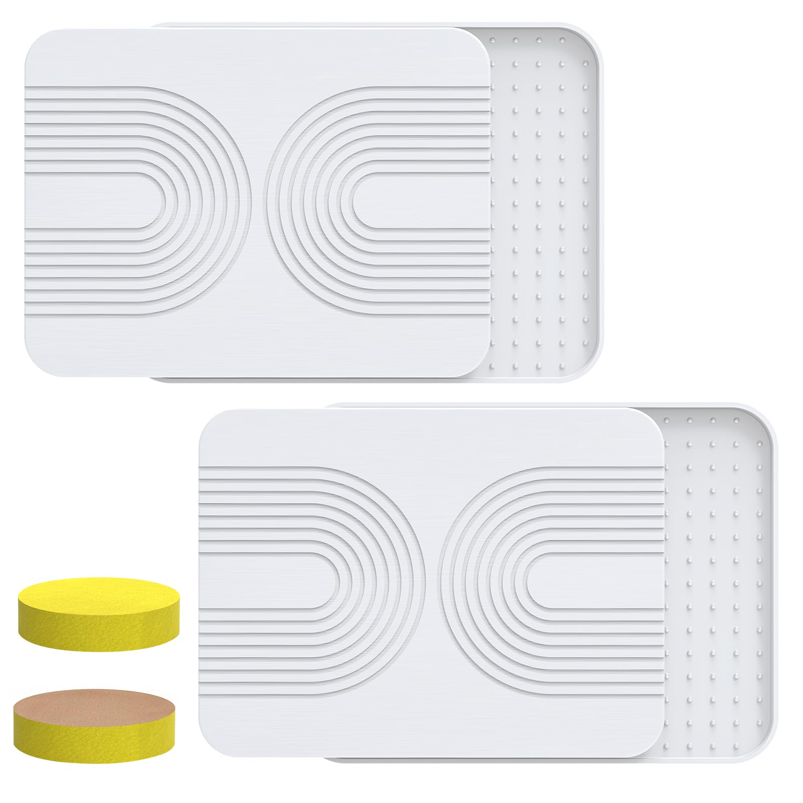 Photo 1 of 2 PCS Stone Dish Drying Mat ? Silicone Mat for Kitchen Counter – Diatomaceous Earth Bath Mat for Bathroom, 16.14"L×12.4"W×2 Quick Dry Mats for Dishes ,Bottles, Cups, Match Any Countertop(White)