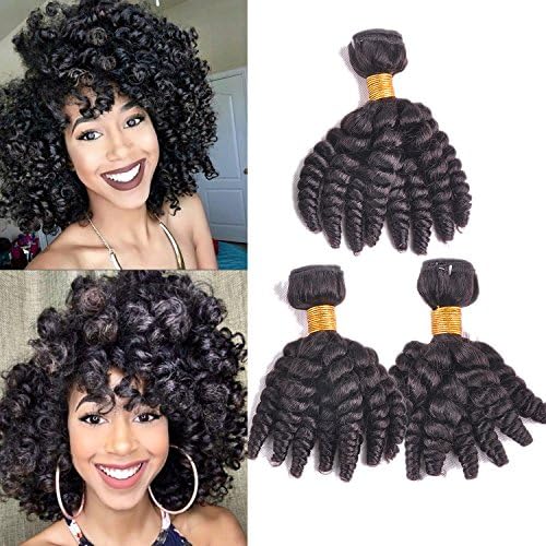 Funmi Cruly Human Hair Bundles Hair Weave 10A Grade Brazilian Unprocessed Virgin Remy Curly Hair Afro Curls 3 Bundles Hair Weft Natural Color 300Gram/lot (16 18 20, Funmi Curl)