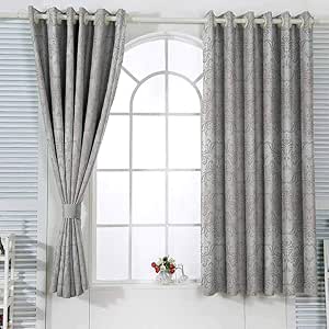 Cortinas de cocina color gris vintage con motivos rococó inspirados en