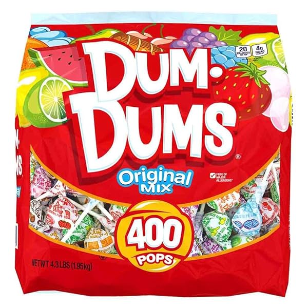 DUM DUMS ORIGINAL MIX 400 CT. BAG – ALL-TIME CLASSIC FLAVORS, ASSORTED SUCKERS IN BULK CANDY BAG – INDIVIDUALLY WRAPPED LOLLIPOPS FOR ANY OCCASION
