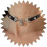 Andelaisi Punk Bell Leather Necklace Vintage Bell Pendant Necklace Black Leather Choker Necklace Adjustable Leather Collar Necklace Jewelry for Women