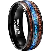 TUTISS 8mm Silver/Black/Gunmetal/Rose Gold Tungsten Rings for Men Women Engagement Wedding Bands Koa Wood Blue Opal Inlay Domed I Love You Engraved Comfort Fit