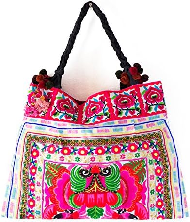 Changnoi Unique Hmong Hill Tribes Tote Bag Embroidered Fabric Large Size