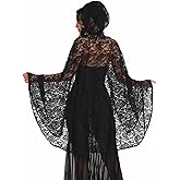 Unicra Black Lace Hooded Cape Halloween Costume Cloak 3/4 Length Cosplay Witch Vampire Capes for Women