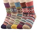 American Trends Womens Vintage Style Thick Knitted Wool Soft Warm Winter Comfortable Casual Cozy Crew Socks 5 Pack Diamond2