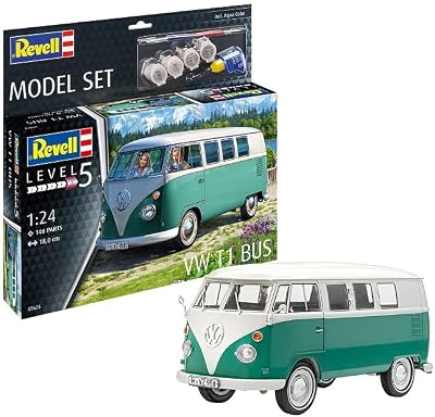 Revell VW T1 Bus 1:24 Model Kit with Glue Paints Brush Chrome Details