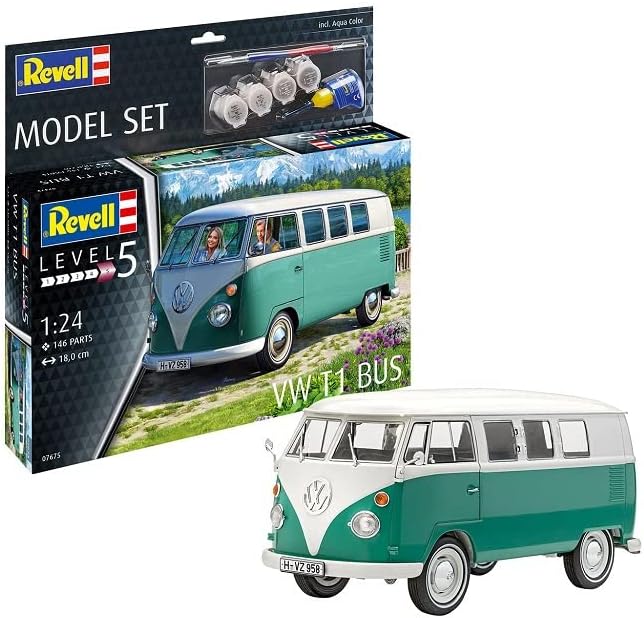 Revell VW T1 Bus 1:24 Model Kit with Glue Paints Brush Chrome Details