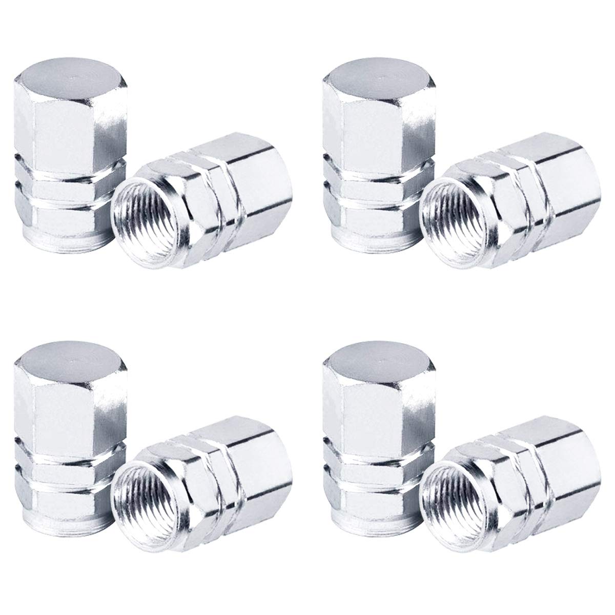 NATUCE 8 Pieces Tire Stem Valve Caps Aluminium Car Wheel Dustproof Caps for Car Motorcycle Bike (Silver)