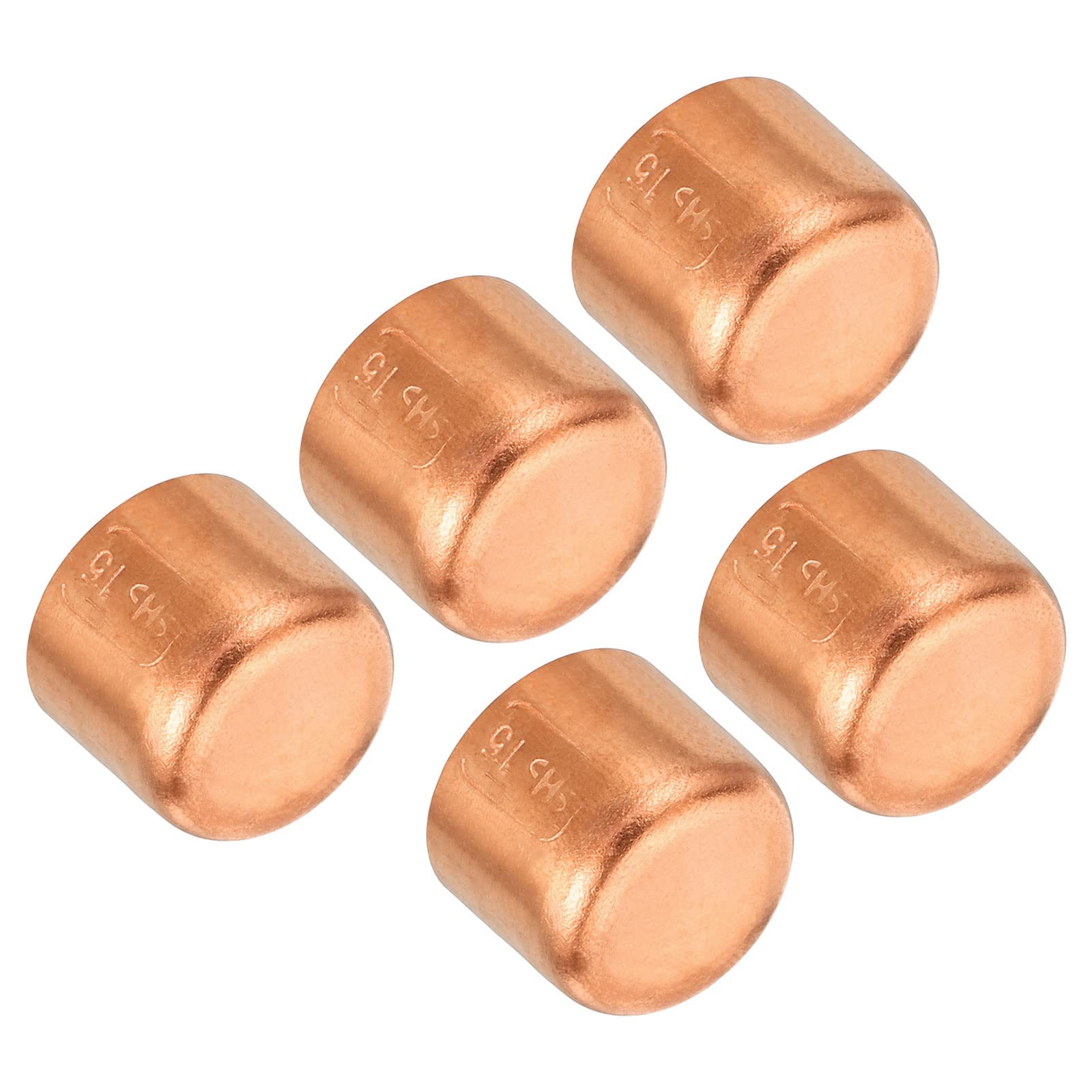 PATIKIL 15.07mm(0.59") ID Copper Pipe End Cap, 5 Pack Copper Fitting Cap Sweat Plug Solder Connection for Plumbing HVAC Air Conditioner