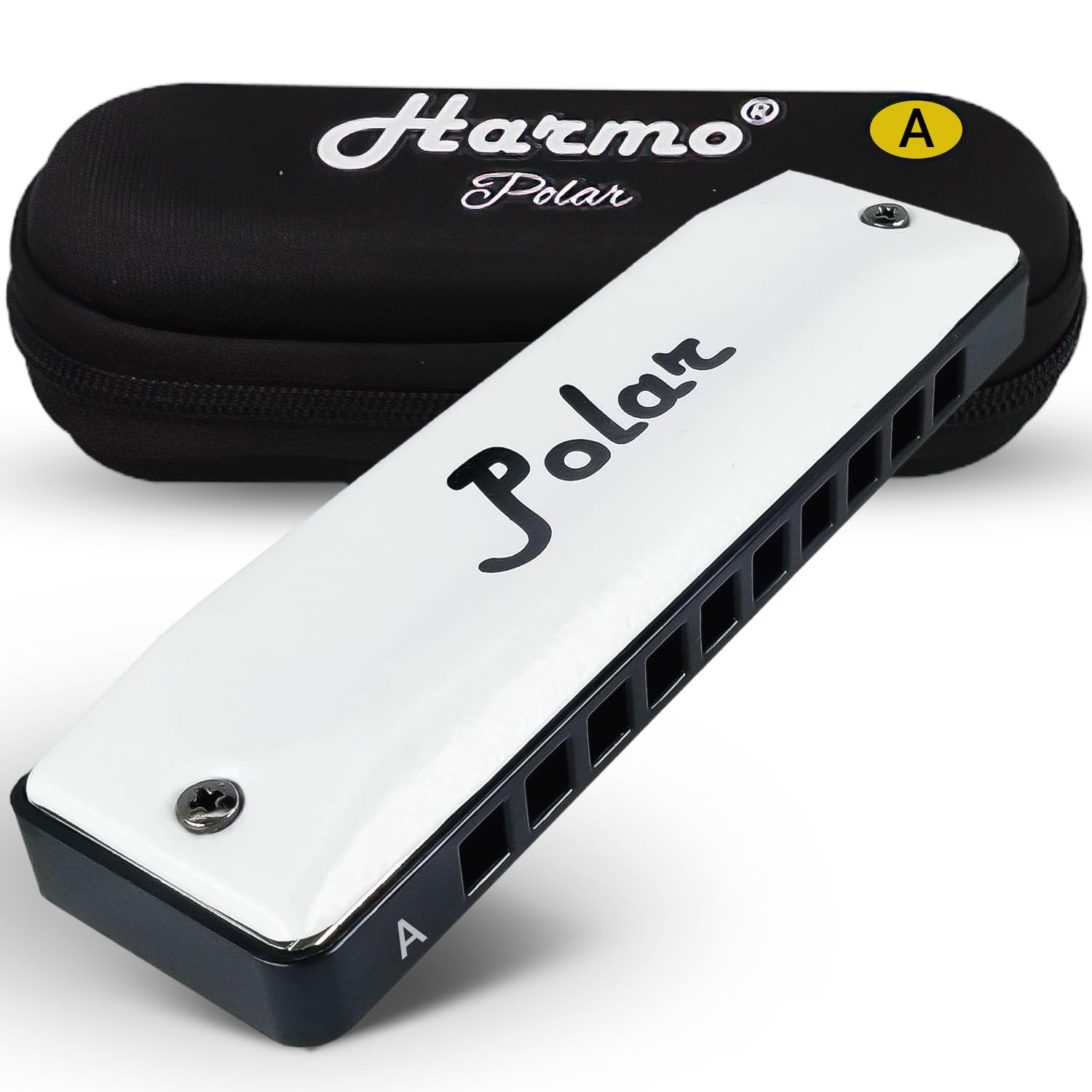 Harmo Polar Diatonic Harmonica Key of A - 10 Holes 20 Notes, Blues Harp Mouth Organ With Case, Phosphor Bronze Reeds, Suitable for All Genres, Harmonica for Kids, Adult, Beginners & Professionals