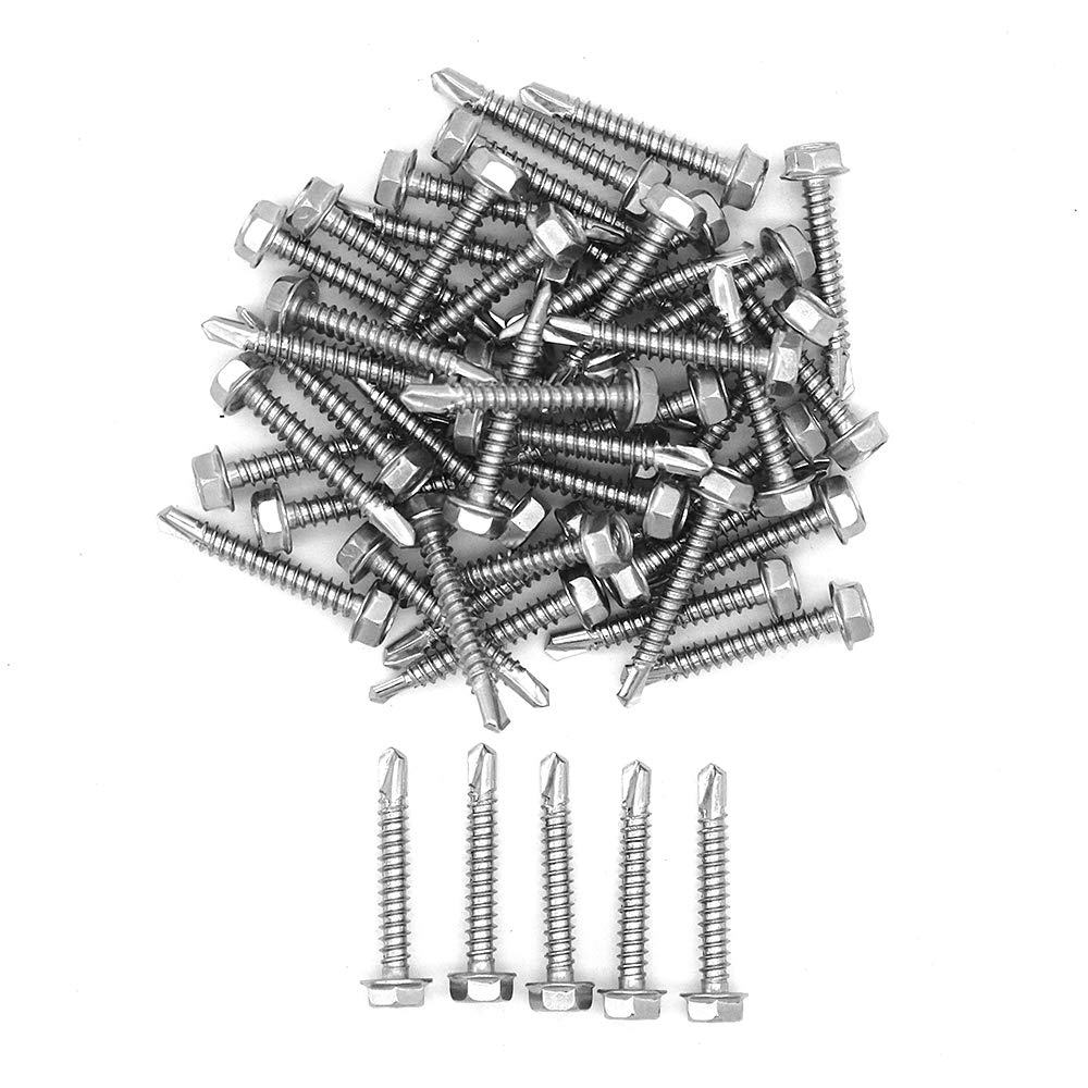 50 Pieces NUZAMAS 4.8 x 32mm Thread 304 Stainless Steel Self Drilling Tek Screw with Washer, for Wood, Metal Fastened