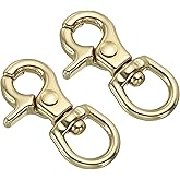PATIKIL Lobster Clasp Keychains, 2Pcs 0.4 Inch Pure Brass Round Lobster Clasps Swivel Trigger Snap Hook Purse Lanyard Clips for DIY Leather Craft