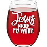 Veracco Jesus Touched My Water Wine Glasses - Funny Christian Gift for Women Gifts for 30th 40th 50th 60th Birthday Mom Drinking Bachelor Party Favors