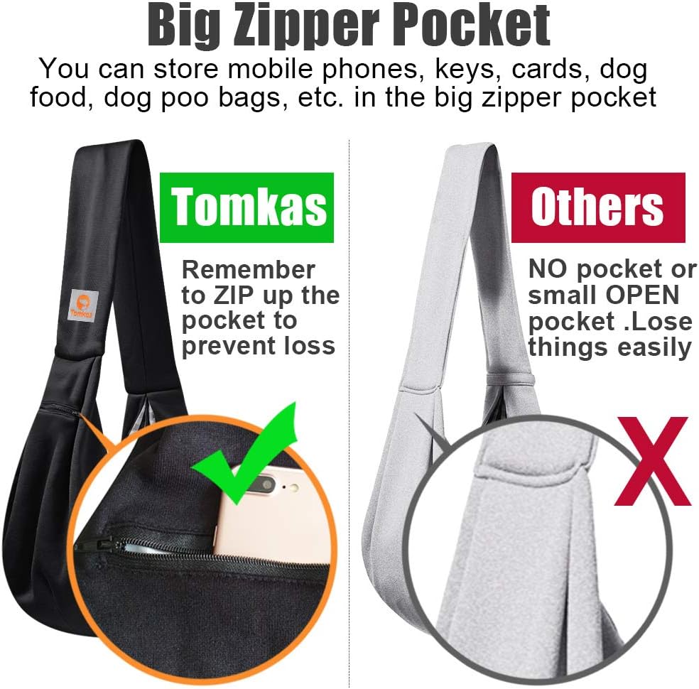 TOMKAS Small Dog Cat Carrier Sling Hands Free Pet Puppy Outdoor Travel Bag Tote Reversible (Black - unadjustable Strap for 3-10 lbs) : Pet Supplies