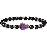 COAI Raw Crystal Bracelet for Women, Black Tourmaline/Moonstone Bracelet for Women