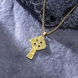 PDTJMTG Irish Cross Necklace for Men Sterling