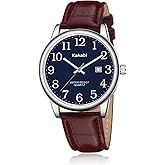 Kakabi Watch for Men, Easy Reader Unisex Analog Quartz Waterproof Wristwatch with Date and Leather Band, Casual Simple Fashion Mens Watches Gift