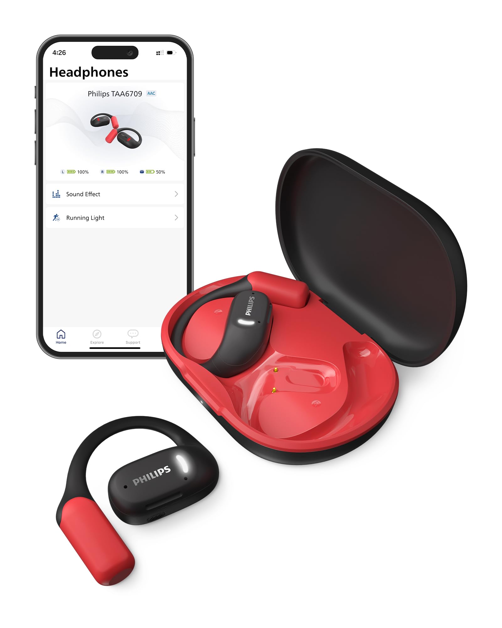 Photo 1 of Philips A6709 Air Conduction Headphones,True Wireless Bluetooth Headphones,Open-Ear Fit,Quality Sound,Clear Call,28 H Battery,Fast Charging,LED Safety Lights,IP55,Multipoint Connectivity,App Control