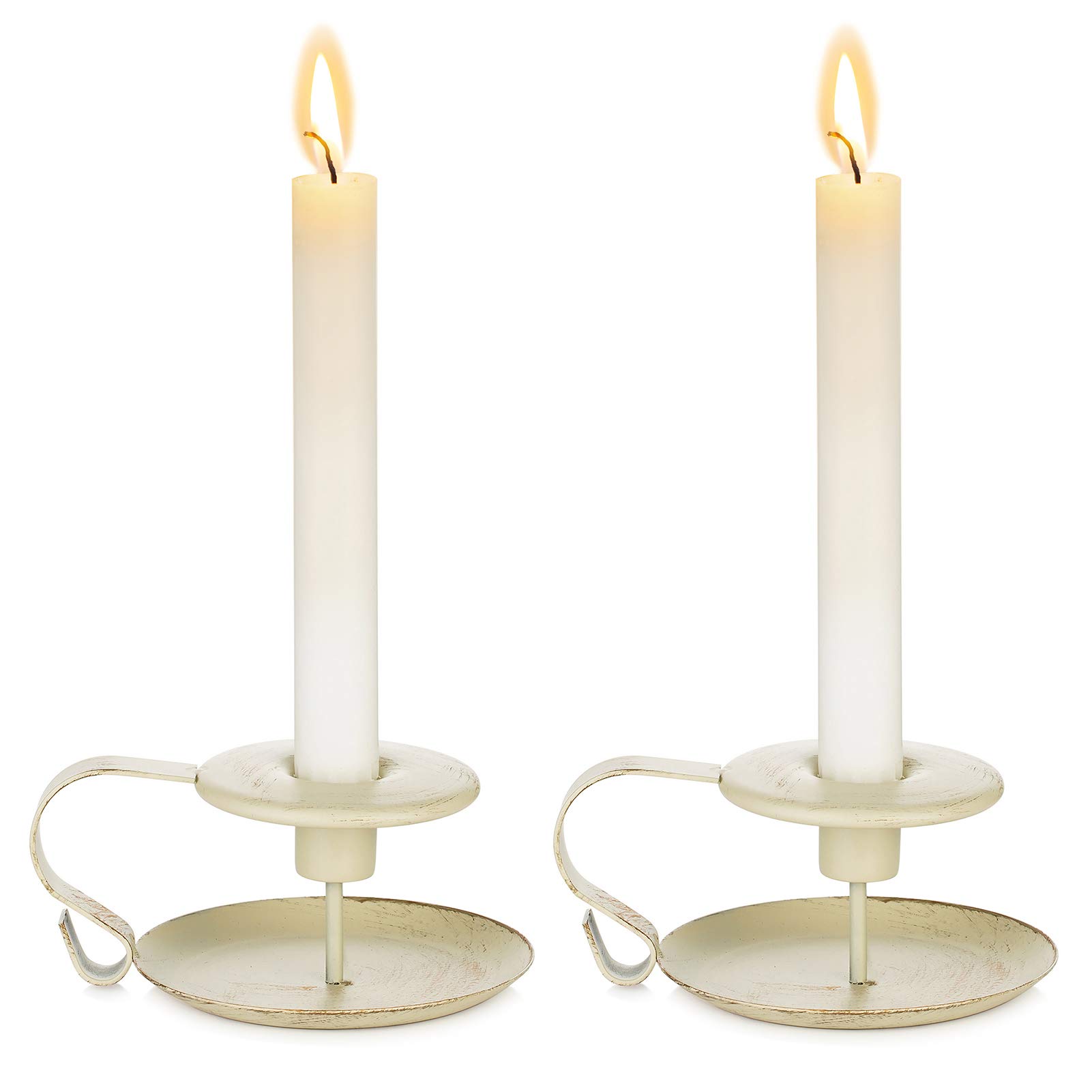 NUPTIO Iron CANDLE_HOLDER Set of 2 Vintage Design Great Decoration for Home Housewarming Holiday Year Round Use Ivory Matte Finish