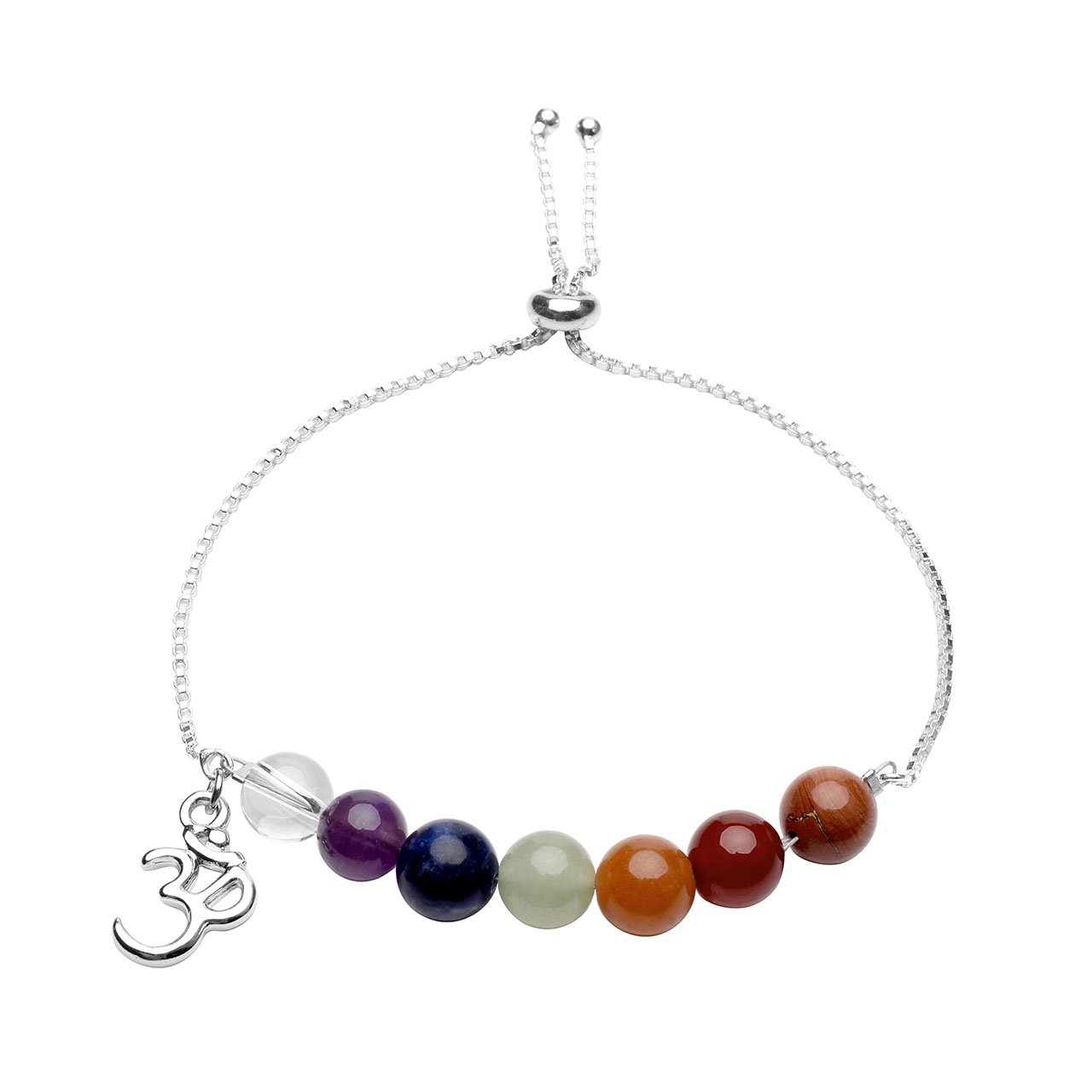 Jovivi 8mm-7 Chakra Pierres Perles d\'Energie Bracelet Réglable Alliage Tibétain Bouddhiste avec Pendentif Symbole OM