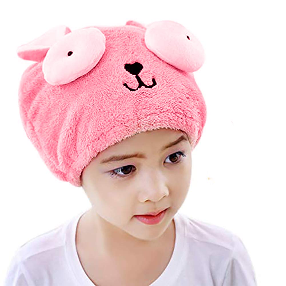 Qchomee Hair Drying Towels Wrap, Kids Microfiber Bath Shower Head Towel, Girls Quick Dry Hair Turban Cap Wrap Elastic Highly Absorbent Fast Magic Dryer Hat Pink for Long Short Hair