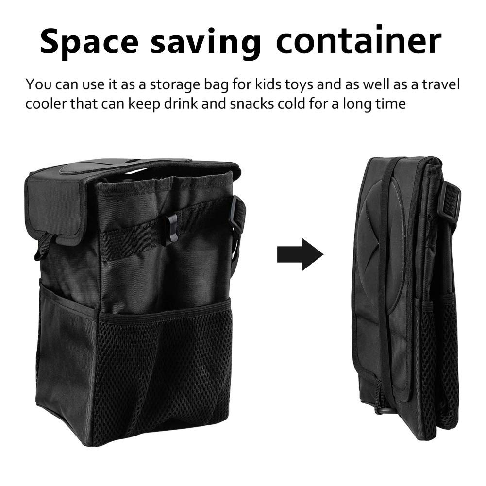Flysea Car Trash Can, Leakproof Vehicle Trash Can with Lid, Collapsible Storage Organizer Pocket and Odor Blocking Waterproof Car Trash Bag for Home Travel Car Truck SUV Taxis and More