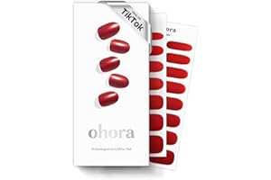 ohora Semi Cured Gel Nail Strips (N Red Chrome) - Red, Chrome, Works with Any UV/LED Lamps, Salon-Quality, Long Lasting, Easy to Apply & Remove - Includes 2 Prep Pads, Nail File & Wooden Stick