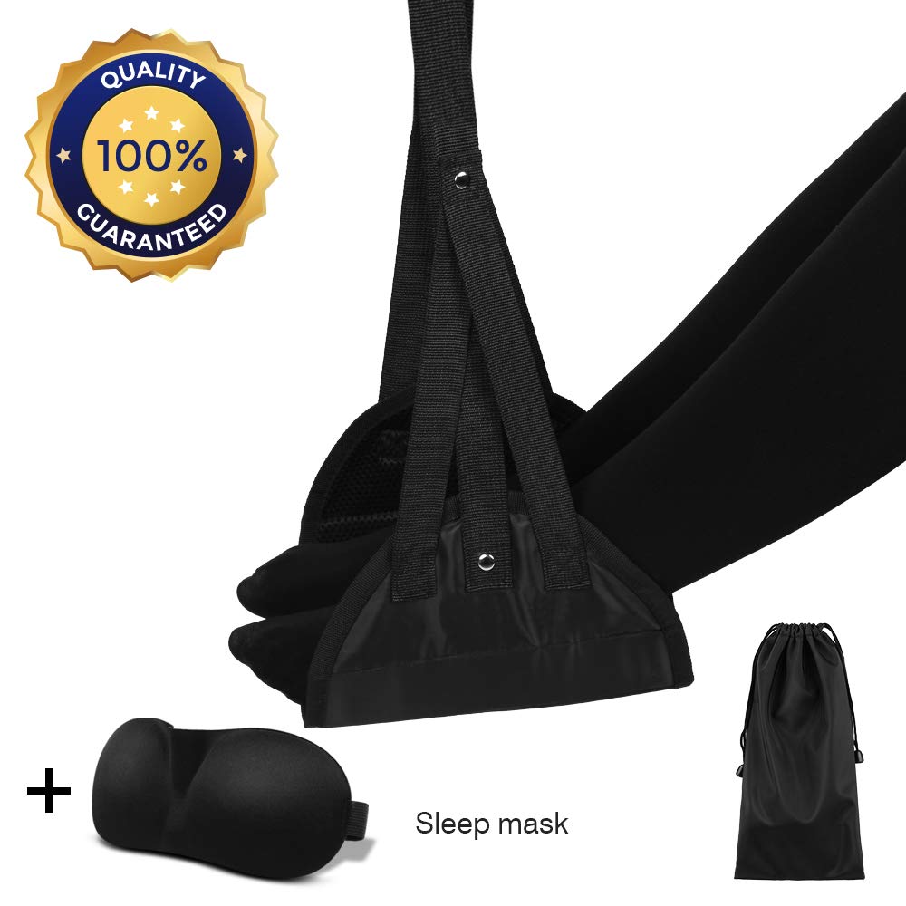 Airplane Footrest Made with Premium Memory Foam, Airplane Travel Accessories, Footrest Hammock, Portable Airplane Foot Rest Used in Office/Plane/Home, Hammock Leg Rest Adjustable Height
