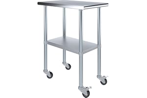AmGood 30" x 18" Stainless Steel Work Table with Casters | Heavy Duty Metal Utility Table On Wheels | Kitchen Island Cart