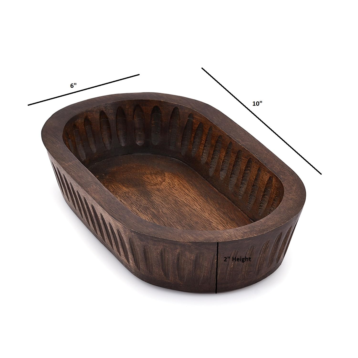 Samhita Mango Wood Decorative Bowls for Home Décor, Decorative Long Wooden Bowl for Table Centerpiece (10