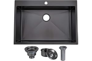 VAPSINT 33x22 Black Drop in Kitchen Sink, 33 Inch Gunmetal Black Stainless Steel Top Mount Kitchen Sink, Single Bowl Laundry Sink with Strainer