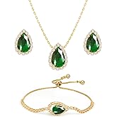 Yowivon Prom Jewelry Set for Women Brides Bridesmaids Bridal Wedding Jewelry Fashion Teardrop Tennis Bracelet Necklace and Earring Set