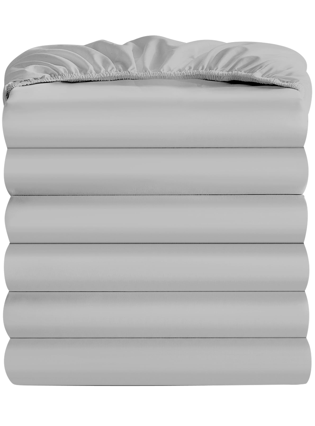 Maple&Stone Queen Fitted Sheet Only - Bulk Pack of 6 Bottom Sheets - Premium Soft & Breathable, Brushed Microfiber Fabric for Queen Size （Light Grey） Image