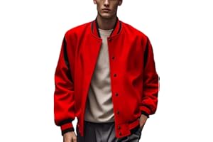 HJINGSUN Fleece Varsity Jacket Men Letterman Baseball Jackets Lightweight Slim Sports Jacket Fashion Streetwear Teenager Coat