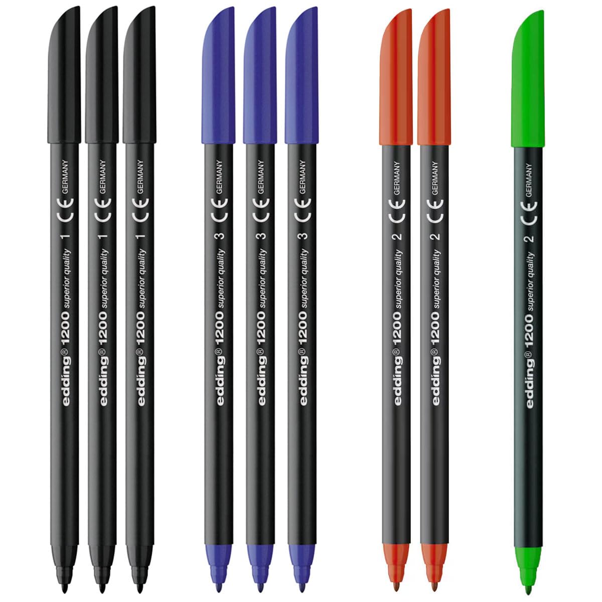 Marker Pens 1200 Pack of 7 (2 Black, 2 Blue, 2 Red, 1 Green)