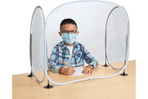 EXCELLERATIONS Sneeze Guard Desk Shield – Plastic Divider Screen for Desk, Table or Counter - Fold-Up Portable Barrier – Classroom or Office Shield