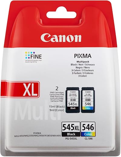 Canon PG-545XL CL-546XL Ink Cartridge Multipack 2 Pack Black Colour XL PIXMA