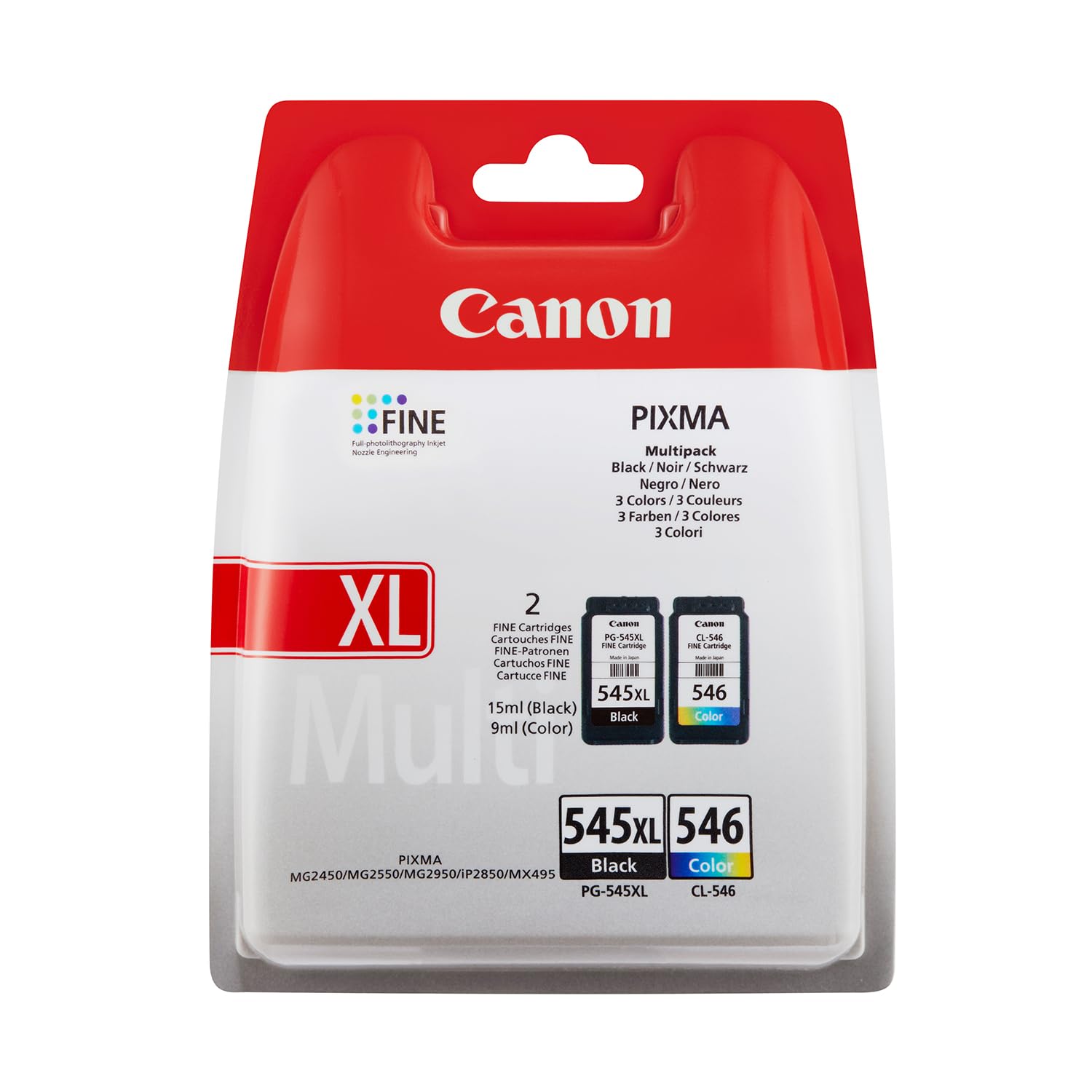 Canon Ink Multipack - PG-545XL/CL-546 Genuine Printer Ink Cartridges 2 Pack (1 x Black XL, 1 x Colour) - Compatible with PIXMA MX, MG & TR (Packaging may vary)