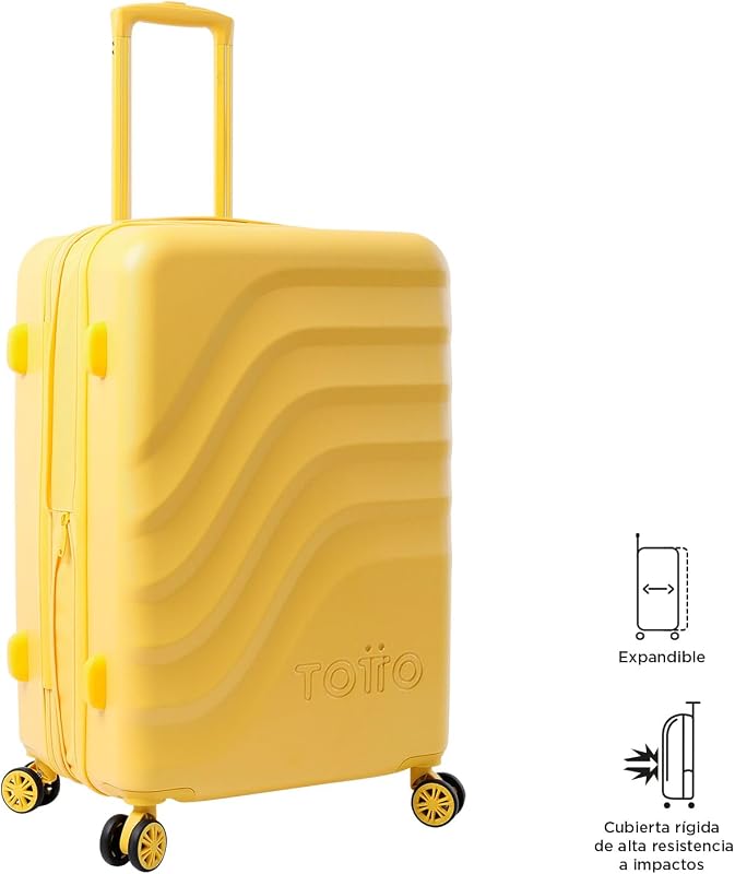 - Mala Média Dura, modelo Bazy+, 43,5 x 69 x 26 cm, capacidade de 64 L, expansível, resistência a impactos, rodas de 360º, pega telescópica, tiras internas, fechadura TSA, cor Super Lemon