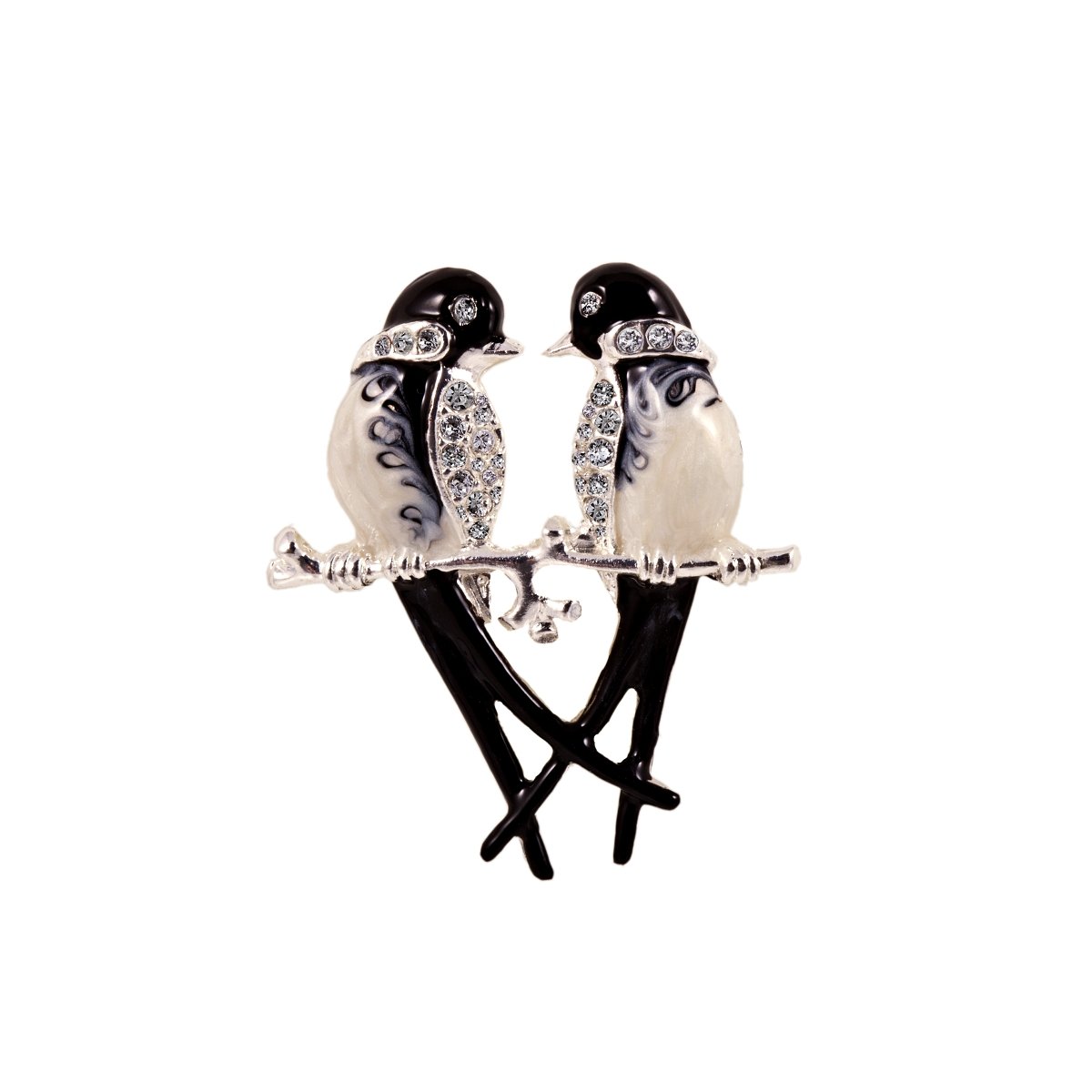 Silver Plated Swallow Birds Pin Enamel Crystals Women´s Brooch
